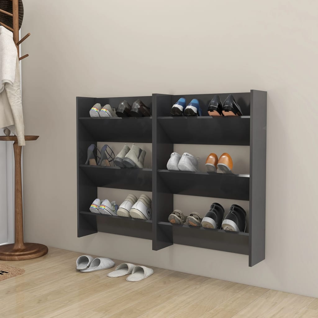 vidaXL Wand-Schuhschränke 2 Stk. Grau 60x18x90 cm Holzwerkstoff