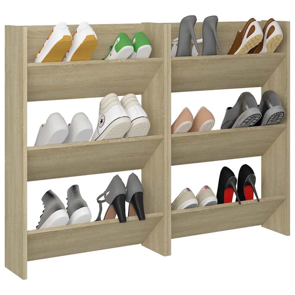 vidaXL Wandschoenenkasten 2 st 60x18x90 cm spaanplaat sonoma eiken