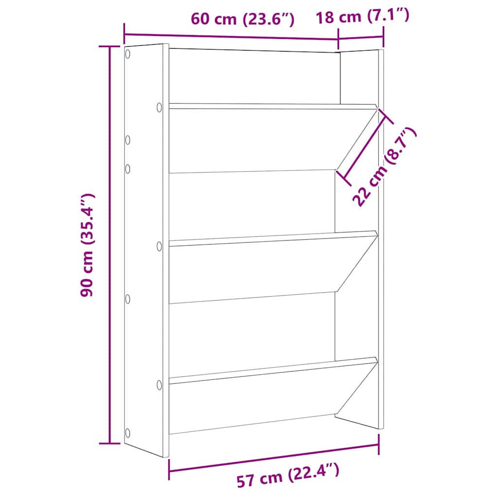 Stenska omara za čevlje betonsko siva 60x18x90 cm iverna plošča - slika 10