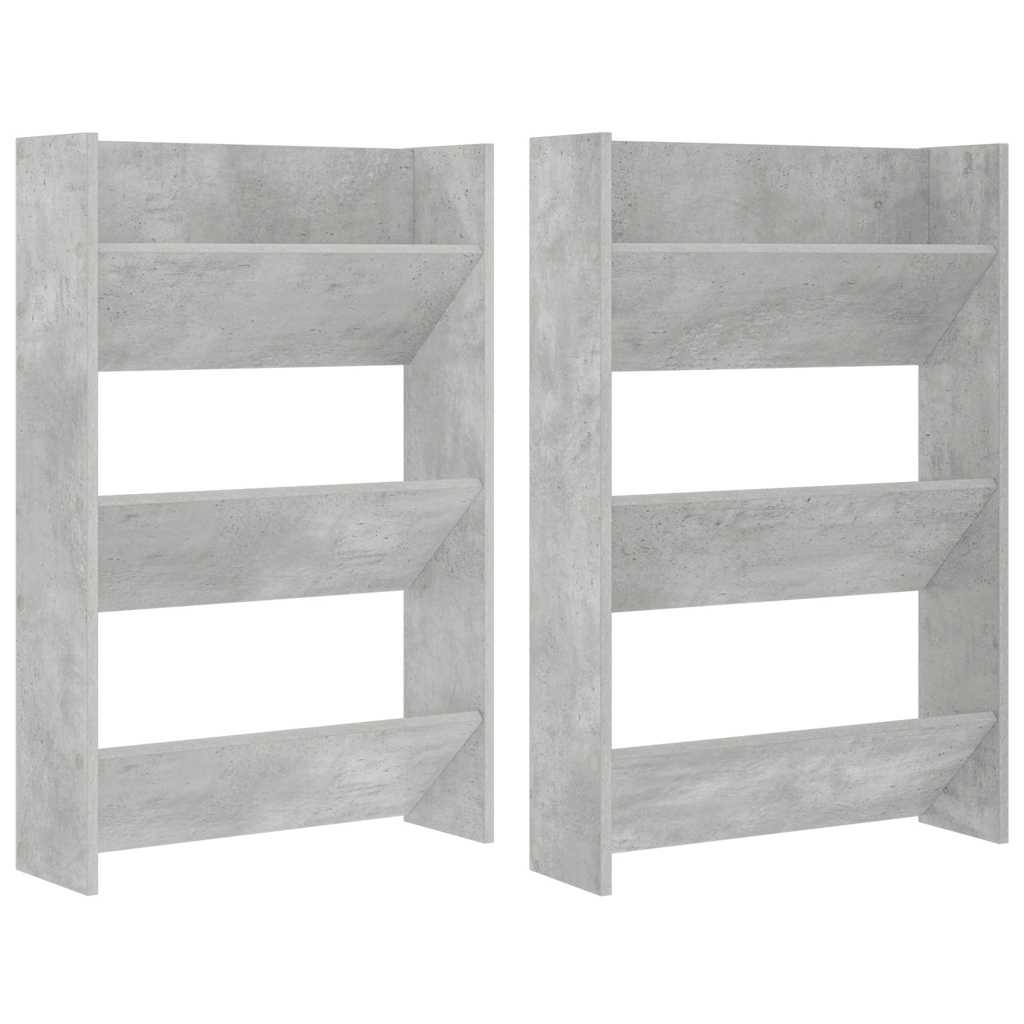 vidaXL Nástěnné botníky 2 ks betonově šedé 60 x 18 x 90 cm dřevotříska