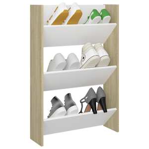vidaXL Sieninė spintelė batams, balta ir ąžuolo, 60x18x90cm, MDP