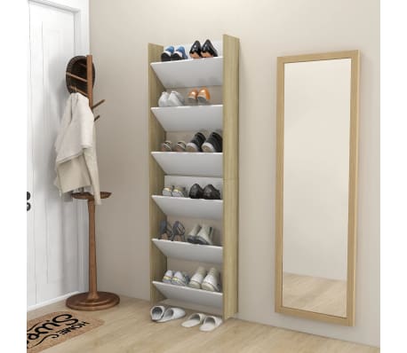 vidaXL Wall Shoe Cabinets 2 pcs White&Sonoma Oak 60x18x90cm Engineered Wood