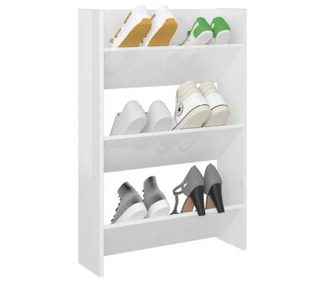 vidaXL Стенен шкафо за обувки, сив гланц, 60x18x90 см, ПДЧ