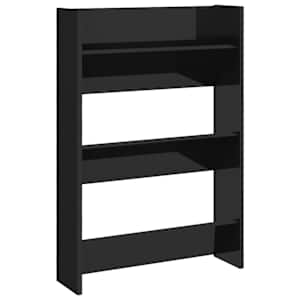 Nástěnný botník černý vysoký lesk 60x18x90 cm kompozitní dřevo - obrázek 2