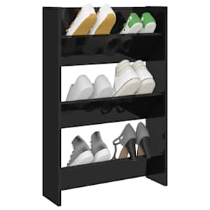 Nástěnný botník černý vysoký lesk 60x18x90 cm kompozitní dřevo - obrázek 3