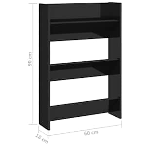 Nástěnný botník černý vysoký lesk 60x18x90 cm kompozitní dřevo - obrázek 6