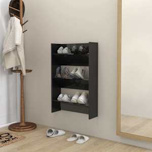 Nástěnný botník černý vysoký lesk 60x18x90 cm kompozitní dřevo - obrázek 1