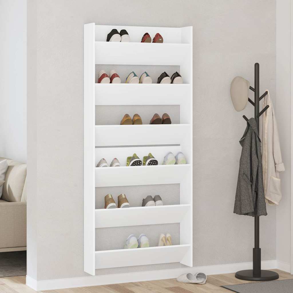 vidaXL væghængte skoskabe 2 stk. 80x18x90 cm spånplade hvid billede