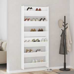 Stenska omara za čevlje 2 kosa bela 80x18x90 cm iverna plošča