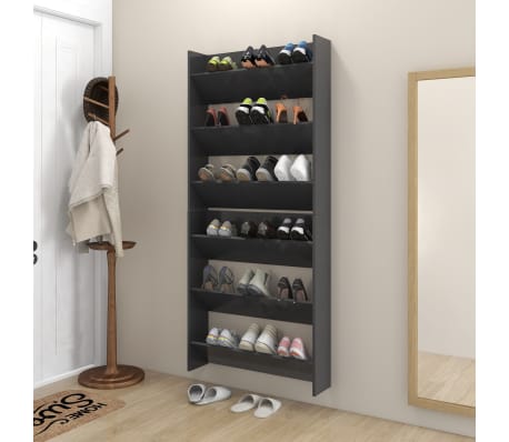 vidaXL Wall Shoe Cabinets 2 pcs Grey 80x18x90 cm Engineered Wood