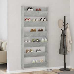vidaXL Wall Shoe Cabinets 2 pcs Concrete Grey 80x18x90 cm Engineered Wood