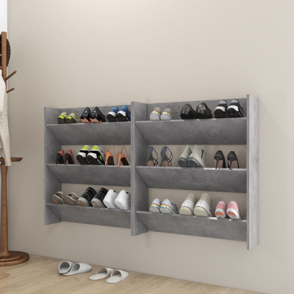 vidaXL Wand-Schuhschränke 2 Stk. Betongrau 80x18x90 cm Holzwerkstoff