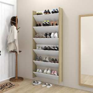 vidaXL Spintelės batams, 2vnt., baltos/ąžuolo, 80x18x90cm, MDP