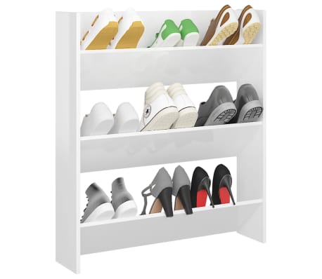 vidaXL Стенeн шкаф за обувки, бял гланц, 80x18x90 см, ПДЧ