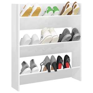 vidaXL Sieninė spintelė batams, balta, 80x18x90cm, MDP, blizgi