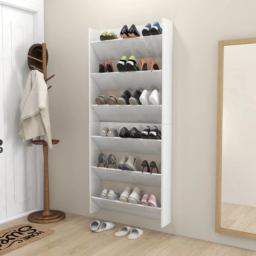 vidaXL Wall Shoe Cabinets 2 pcs High Gloss White 80x18x90cm Engineered Wood