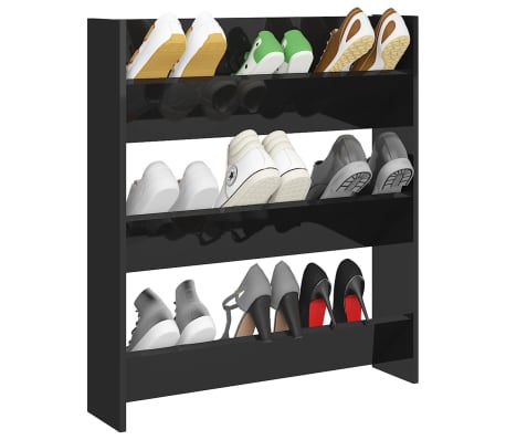 vidaXL sienas apavu plaukts 80x18x90cm spīdīgi melns inženierijas koks