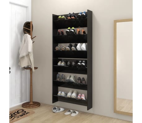vidaXL Veggskoskap 2 stk høyglans svart 80x18x90 cm konstruert tre