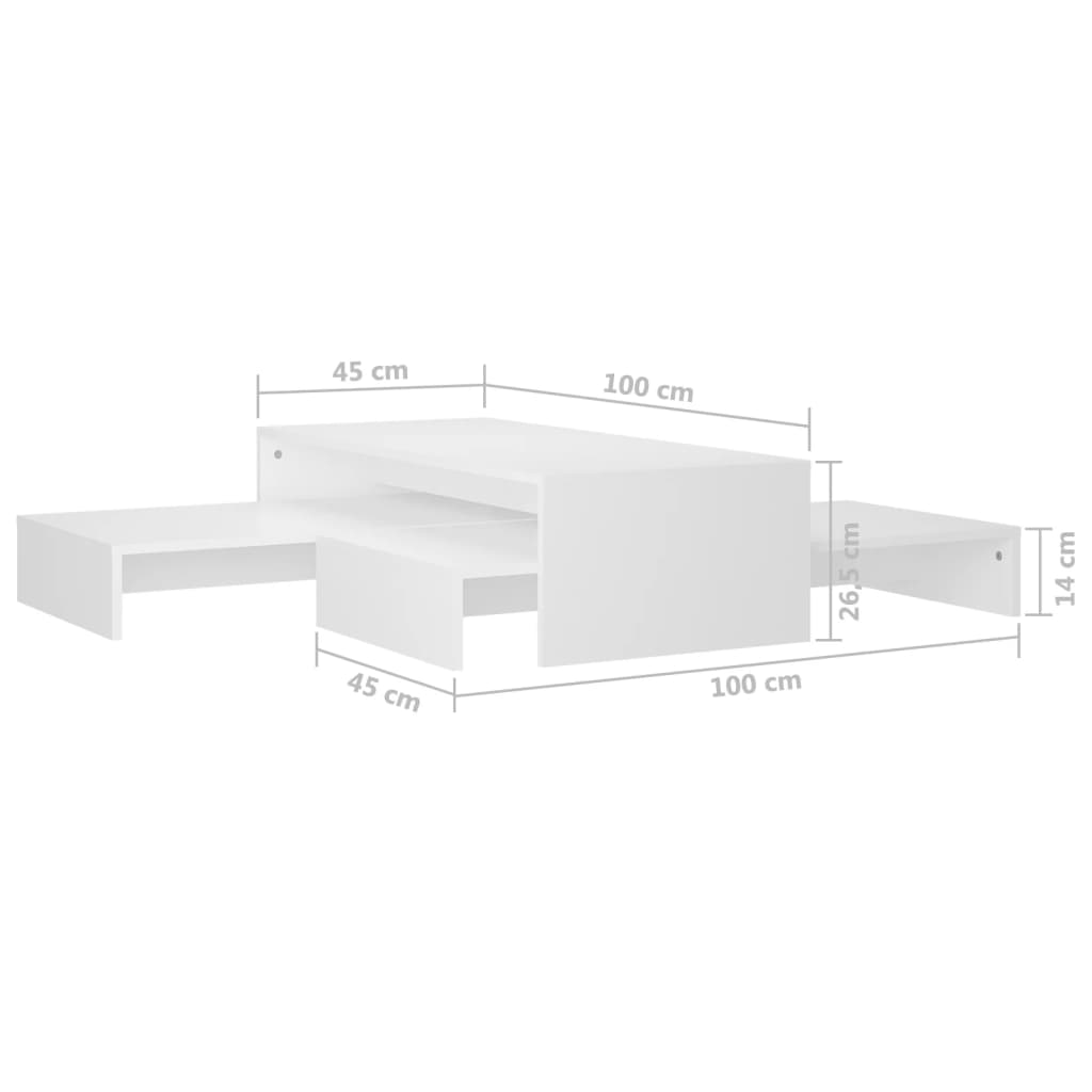 Komplet klubskih mizic bele barve 100x100x26,5 cm iverna pl.