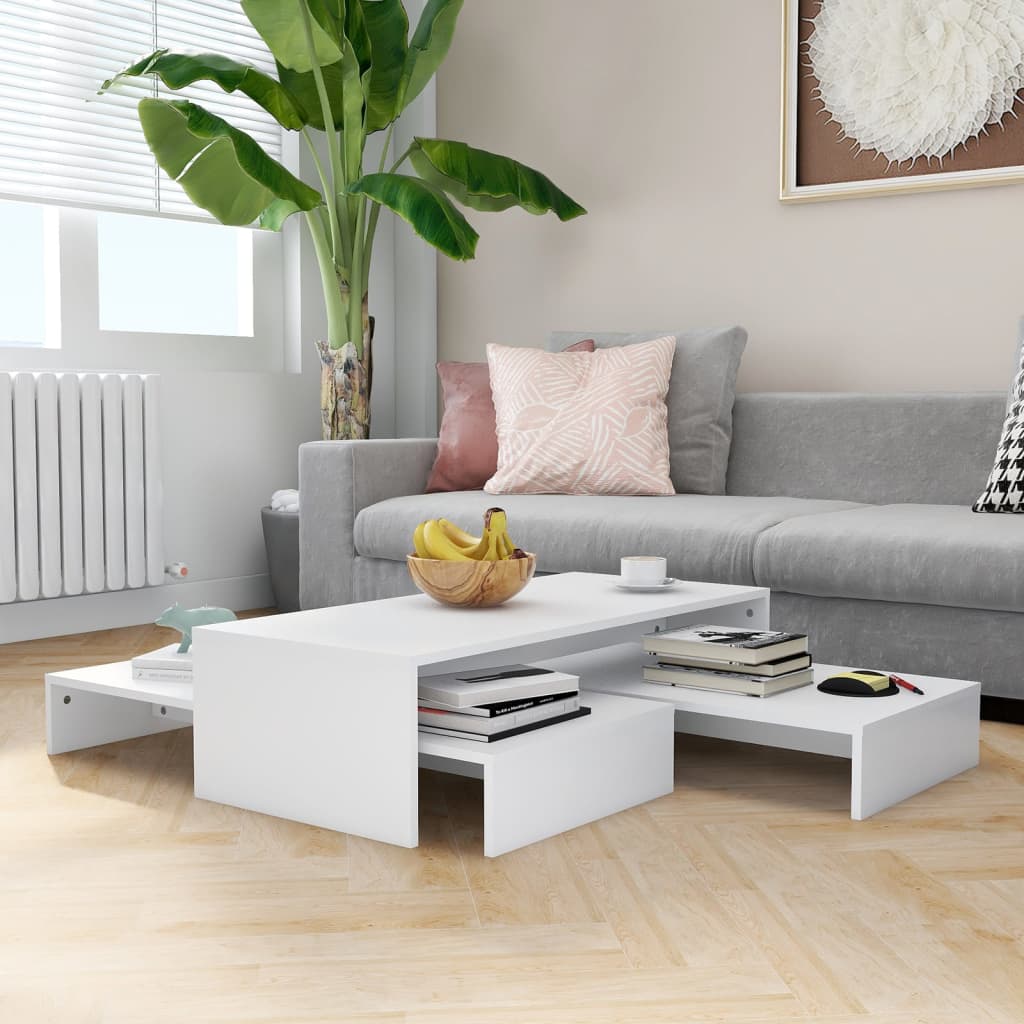 vidaXL sofabordssæt 100x100x26,5 cm konstrueret træ hvid