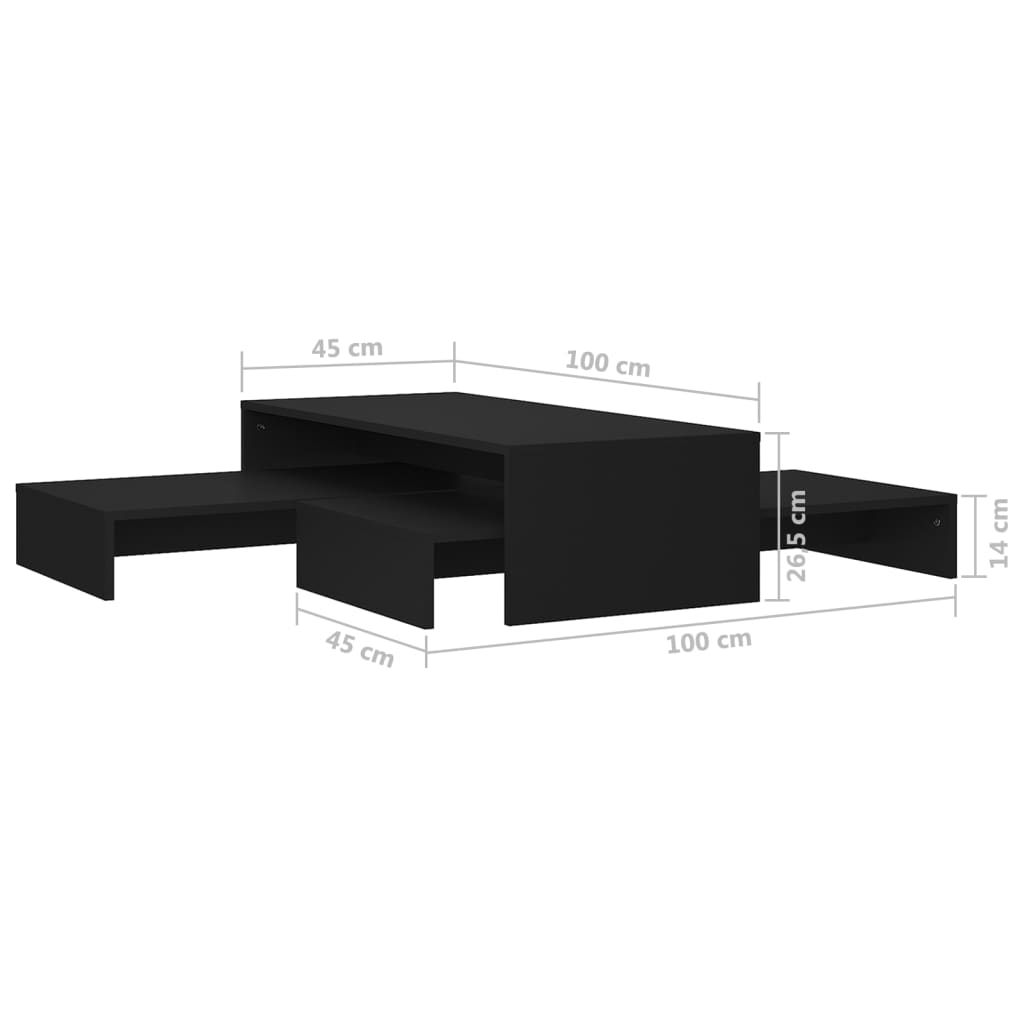 Satztisch-Set Schwarz 100x100x26,5 cm Spanplatte