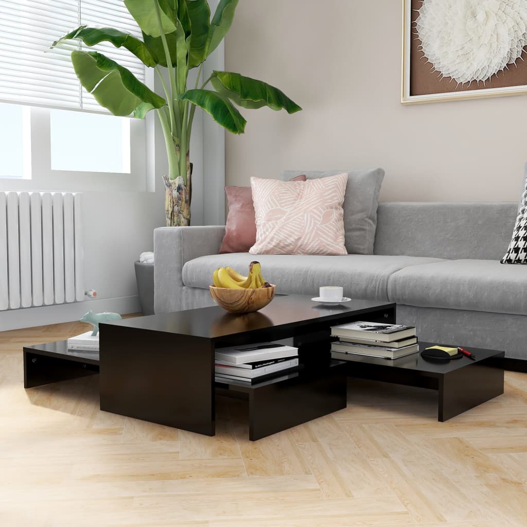 vidaXL sofabordssæt 100x100x26,5 cm konstrueret træ sort
