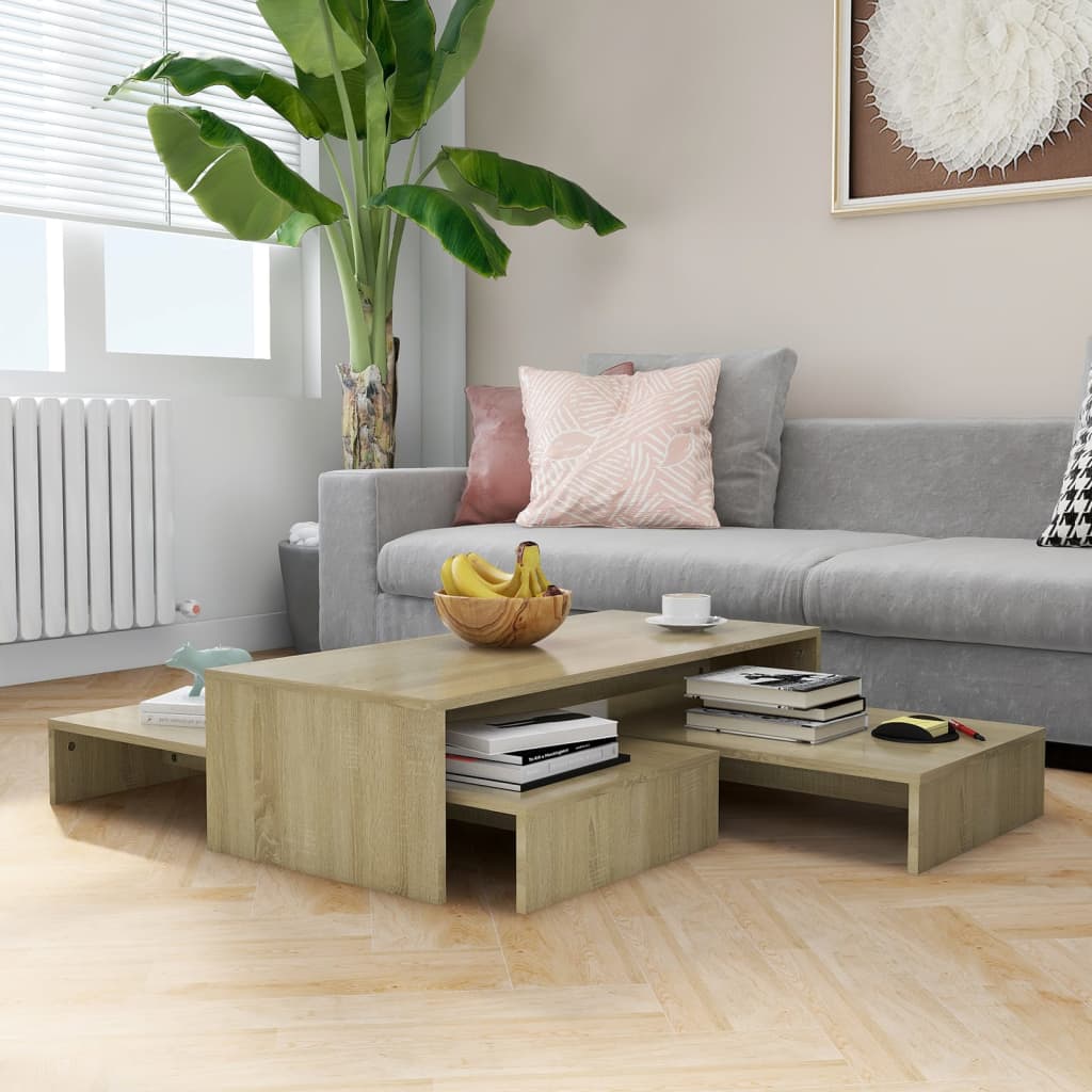 vidaXL sofabordssæt 100x100x26,5 cm konstrueret træ sonoma-eg