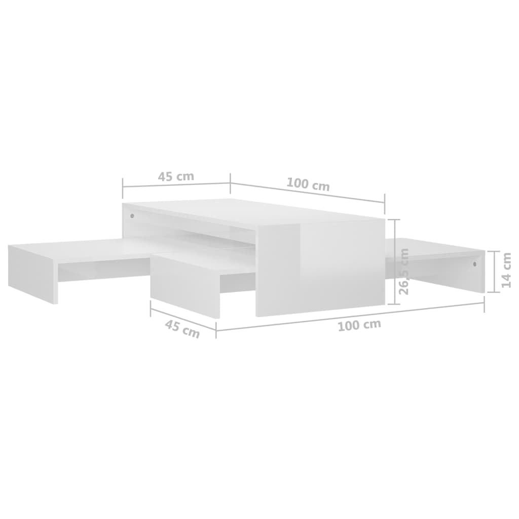 Sada konferenčních stolků bílá s vysokým leskem 100x100x26,5 cm