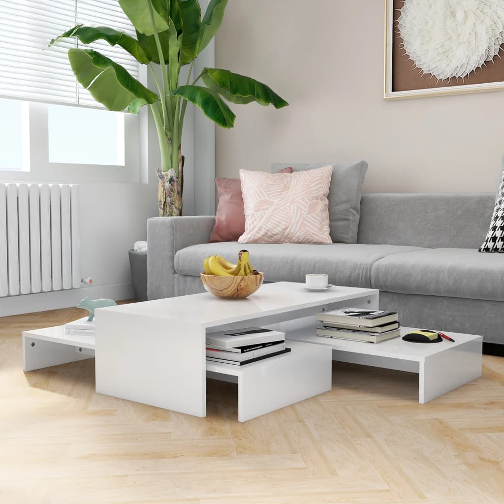 vidaXL indskudt sofabordssæt 100x100x26,5 cm hvid højglans