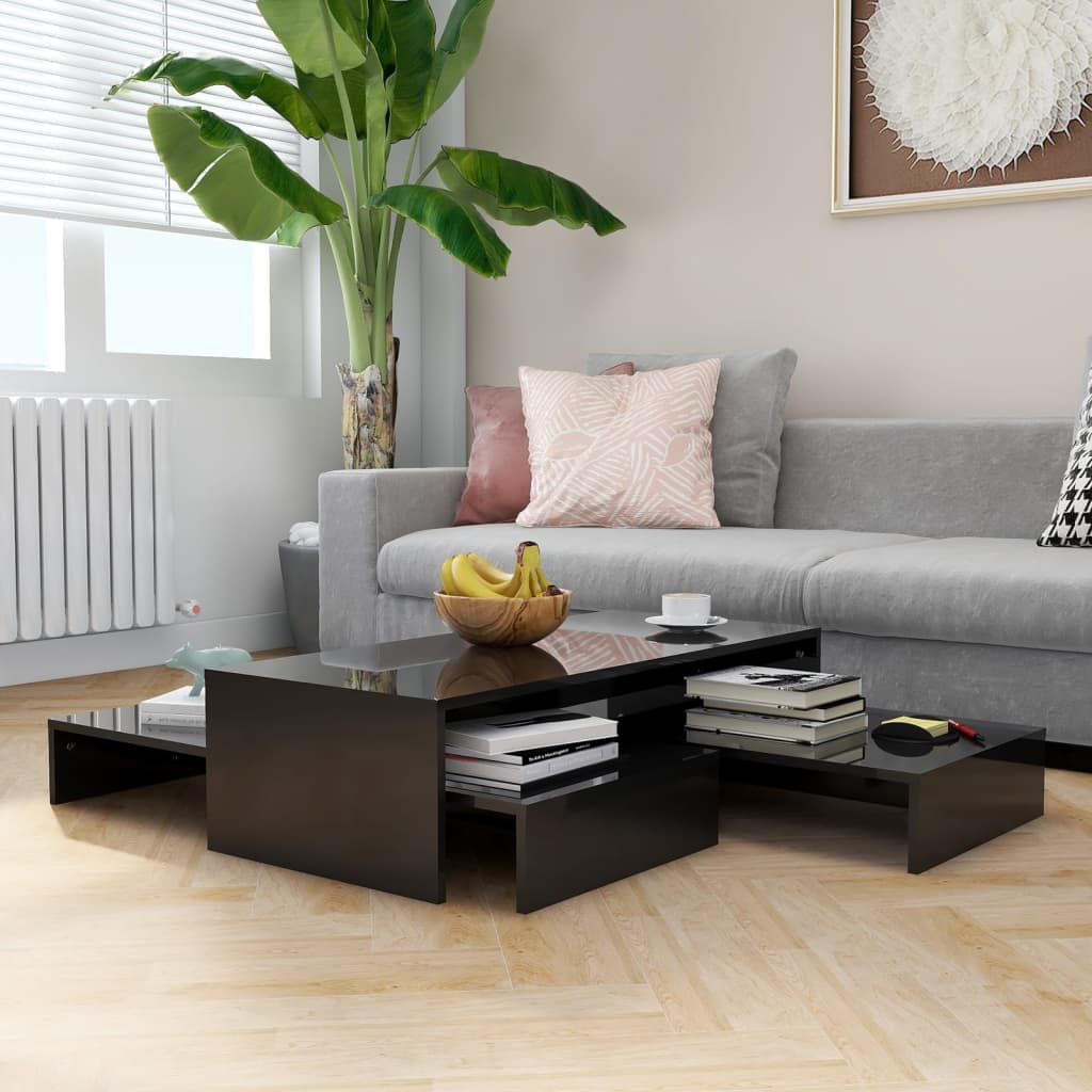 vidaXL indskudt sofabordssæt 100x100x26,5 cm sort højglans