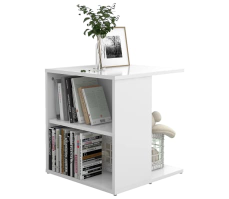 vidaXL Sidebord h&oslash;yglans hvit 45x45x48 cm sponplate