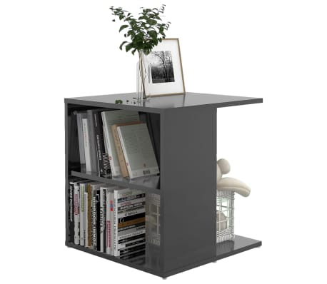 vidaXL Τραπέζι Βοηθητικό Γυαλιστερό Γκρι 45 x 45 x 48 εκ. Επεξ. Ξύλο