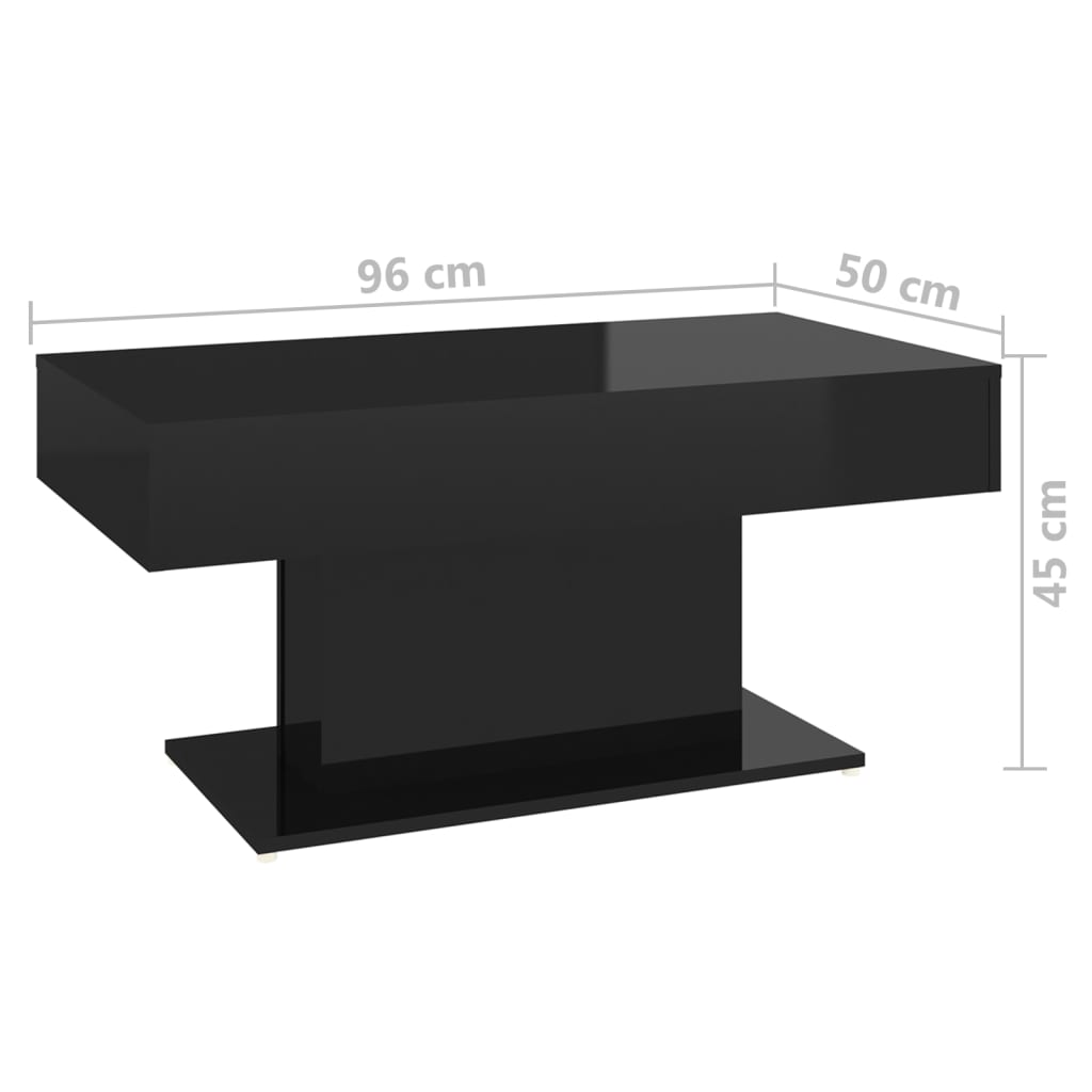 Salontafel 96x50x45 cm spaanplaat hoogglans zwart