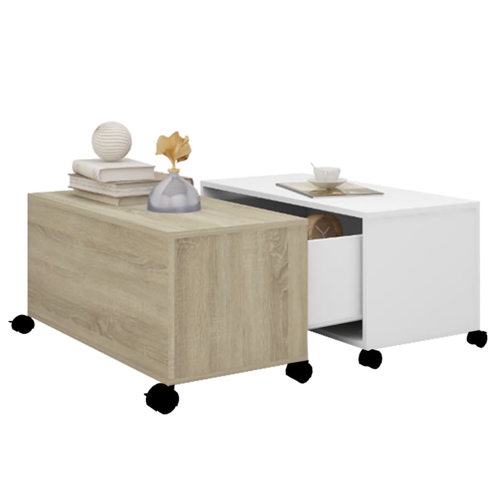 

vidaXL Salontafel 75x75x38 cm spaanplaat wit en sonoma eikenkleurig