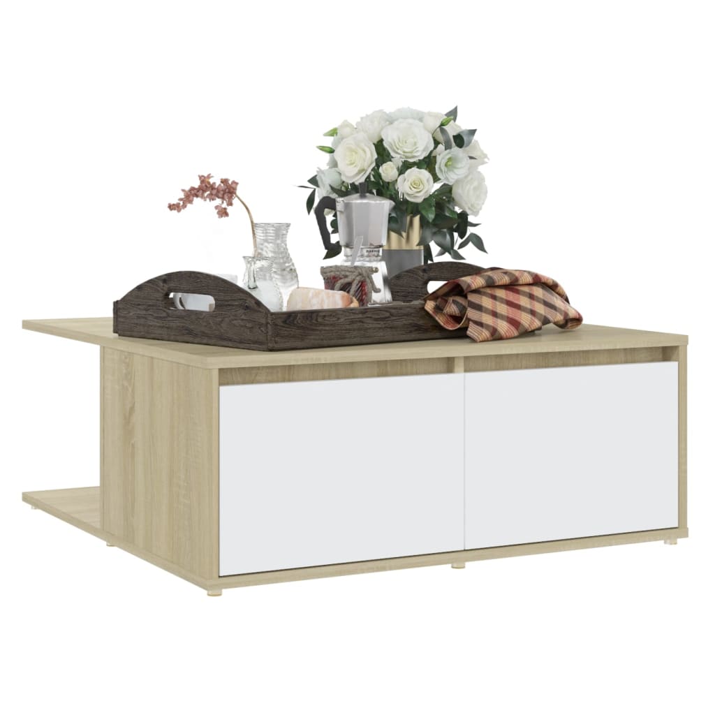 

vidaXL Salontafel 80x80x31 cm spaanplaat wit en sonoma eikenkleurig