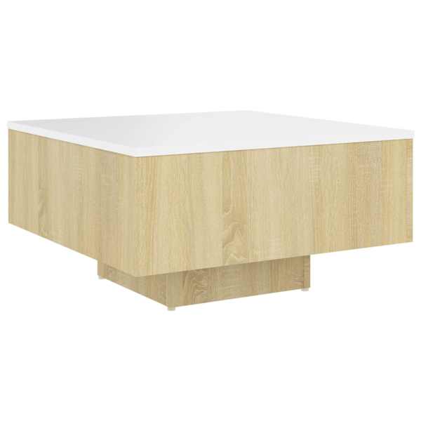 vidaXL kohvilaud, valge, Sonoma tamm, 60x60x31,5 cm, puitlaastplaat
