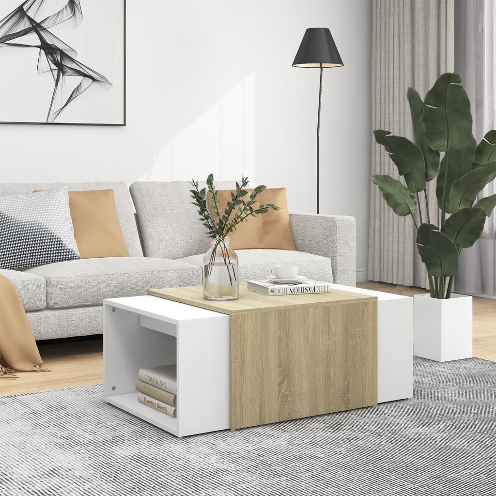 vidaXL indskudsborde 3 stk. 60x60x38 cm spånplade hvid og sonoma-eg