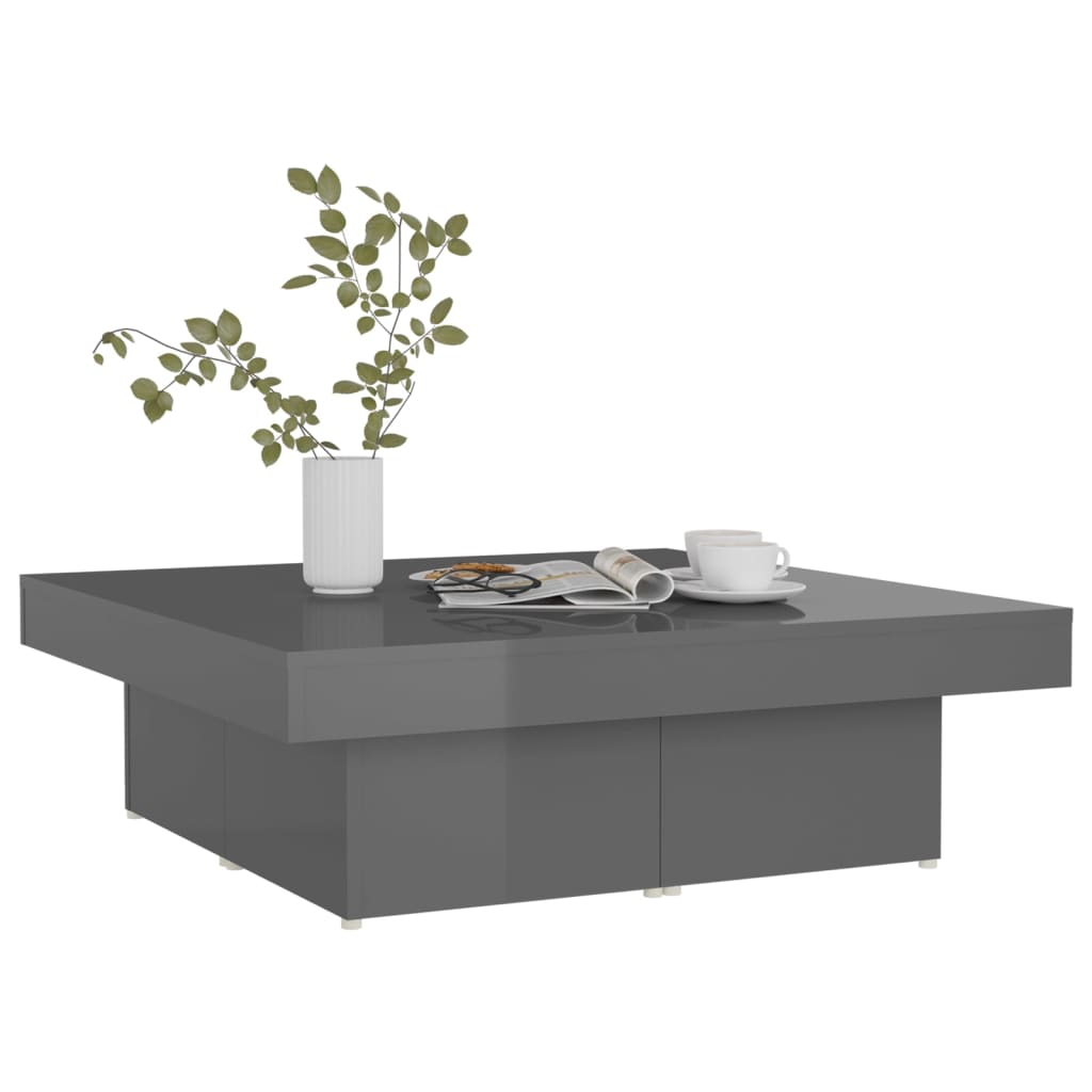 vidaXL Coffee Table High Gloss Gray 35.4"x35.4"x11" Chipboard