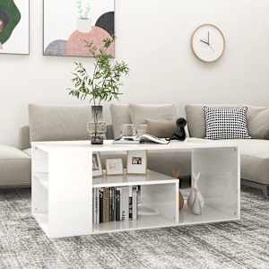 Klubska mizica visok sijaj bela 100x50x40 cm iverna plošča