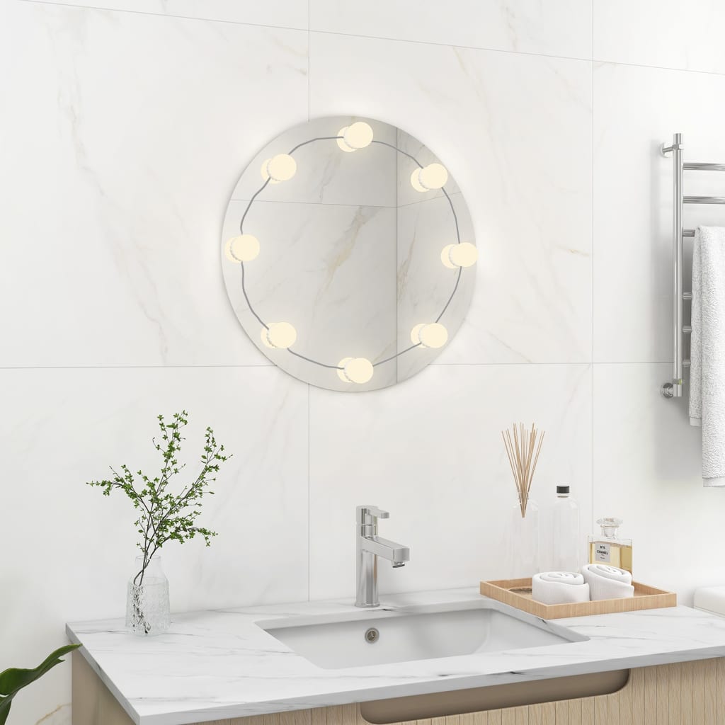 sienas spogulis ar LED spuldzēm, apaļš, stikls | Stepinfit.lv