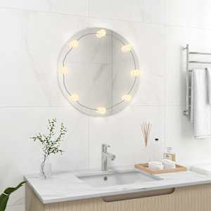 Stensko ogledalo z LED lučkami okroglo steklo