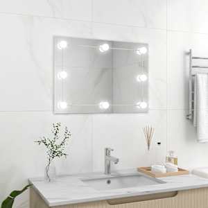 Stensko ogledalo brez okvirja z LED lučkami pravokotno steklo