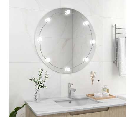 vidaXL Rammeløst veggspeil med LED-lys rund glass