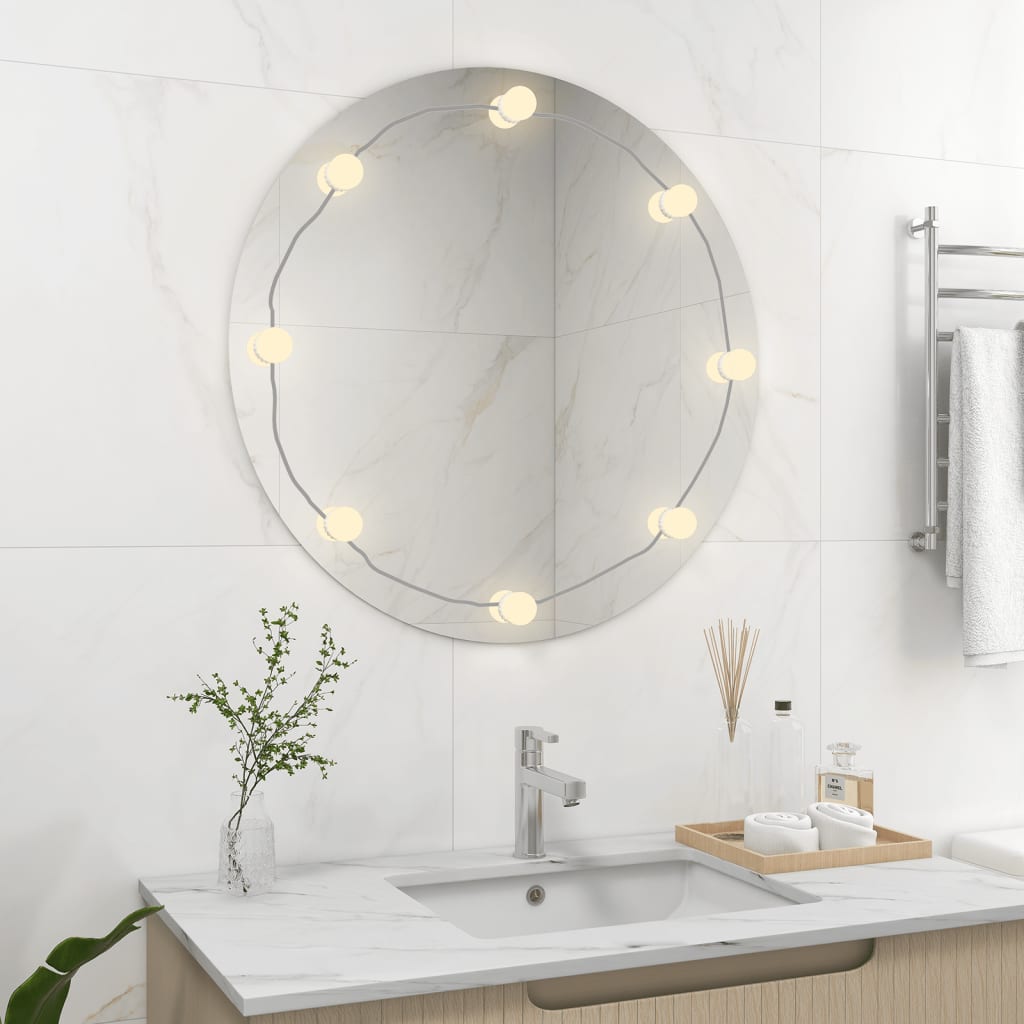 sienas spogulis ar LED spuldzēm, bez rāmja, apaļš, stikls | Stepinfit.lv