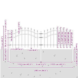 Zahradní plot Woerden s kopím nahoře černý 240 x 75 cm ocelový - obrázek 6