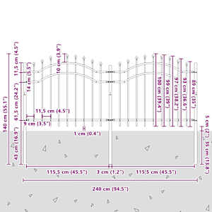 Zahradní plot Woerden s kopím nahoře černý 240 x 100 cm ocelový - obrázek 6