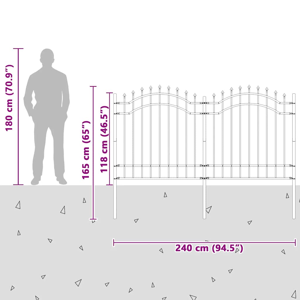 Vrtna ograja Woerden s suličastim vrhom črna 240x125 cm jeklo - slika 7