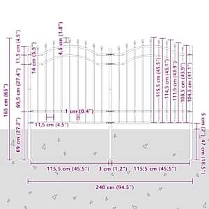 Zahradní plot Woerden s kopím nahoře černý 240 x 125 cm ocelový - obrázek 6