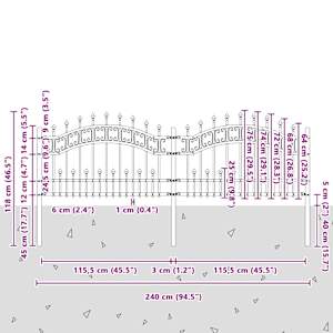 Zahradní plot s kopím nahoře černý 240 x 75 cm, práškově lakovaná ocel - obrázek 6
