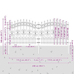 Zahradní plot KAMPEN s kopím nahoře černý 240 x 100 cm ocelový - obrázek 6
